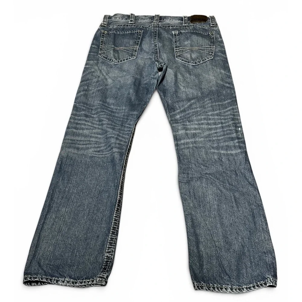 Express Blake Loose Fit Boot Cut Mens Jeans 38x34 Blue Distressed Denim